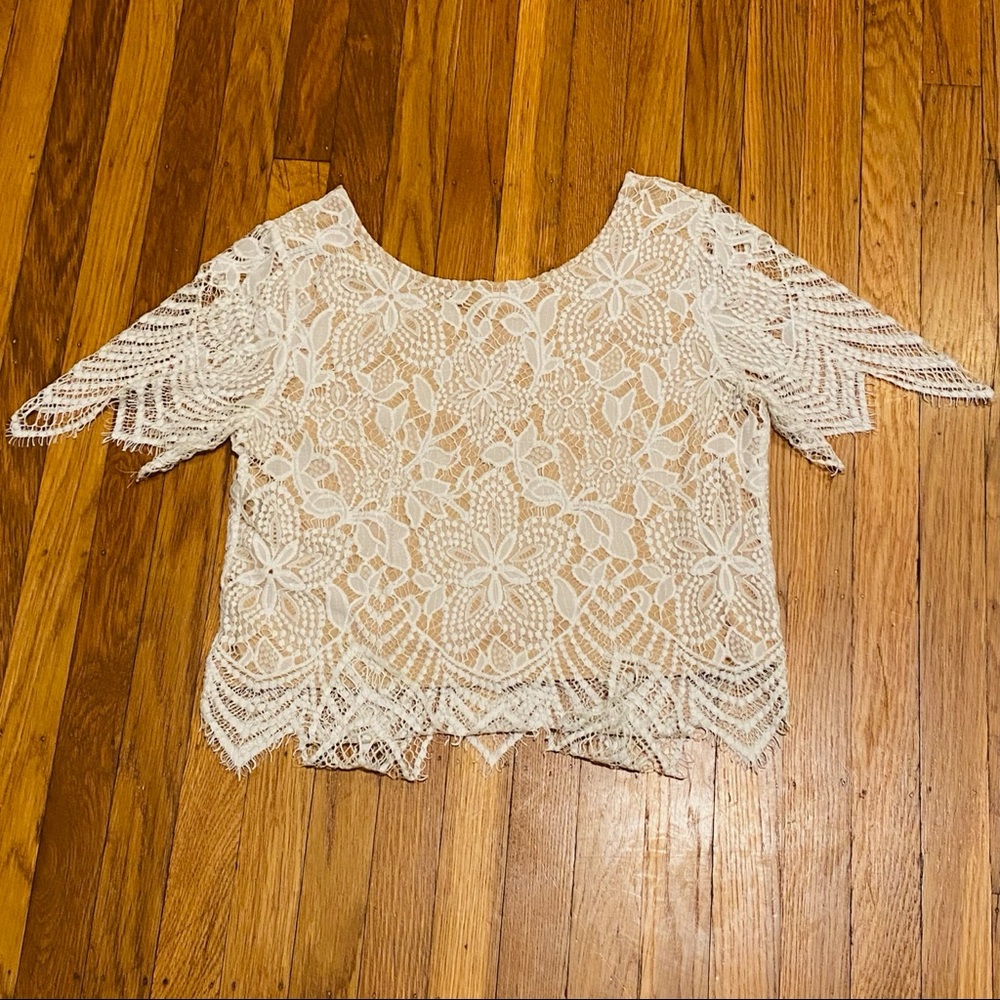 Express Lace Ivory Crop Top with Lining